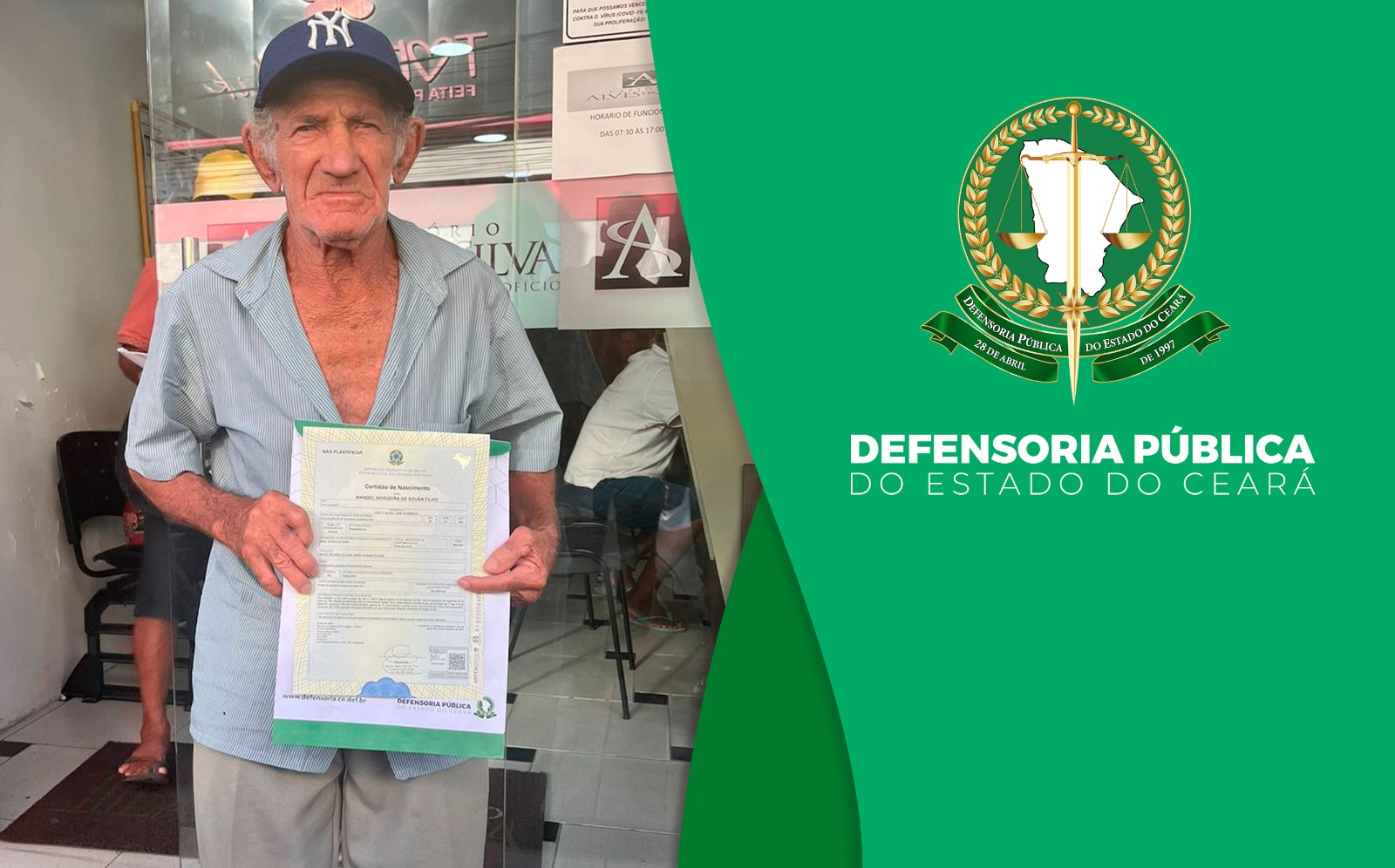 Aos 65 anos, idoso que nunca havia sido registrado recebe sua certidão de nascimento em Iguatu