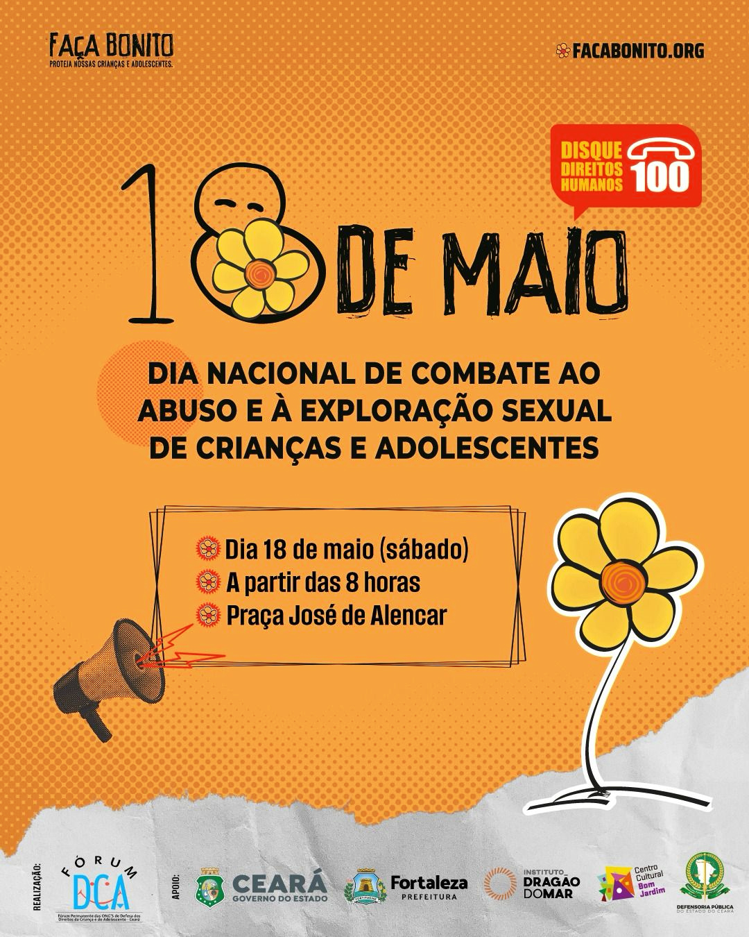 Maio Laranja: Fortaleza e Juazeiro fazem programação alusiva ao enfrentamento à violência contra crianças e adolescentes